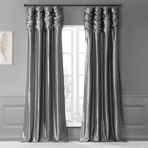 Half Price Drapes Ruched Solid Faux Silk Taffeta Room Darkening Curtain