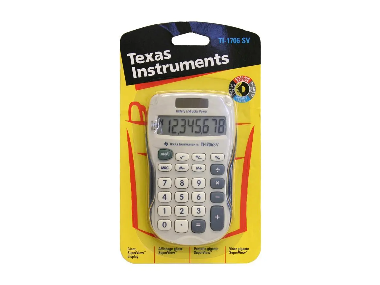 Texas Instruments TI1706 SuperView Handheld Calculator 8 Character(s) - LCD - Solar, Battery Powered - Gray