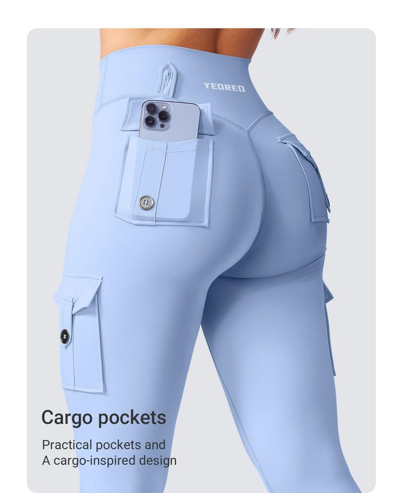 YEOREO CoreFlex Workout Cargo Leggings with Pockets for Women Hidden Scrunch Butt Lifting Leggings Gym Yoga Pants