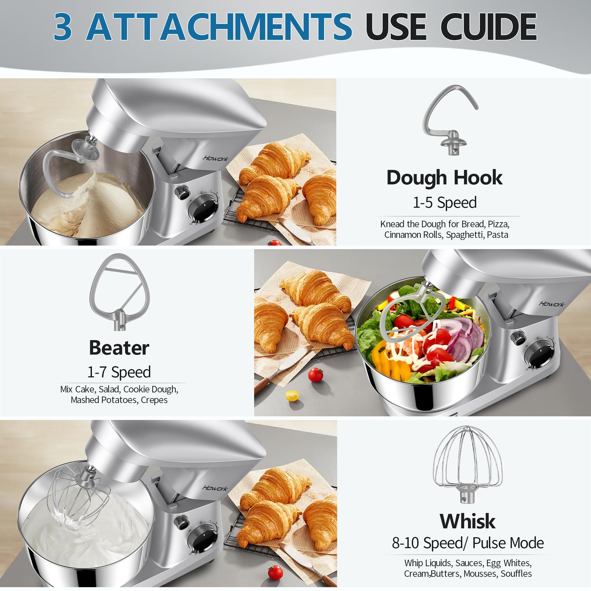 HOWORK  5QT 10-Speed Stand Mixer (350W) | Bowl with Pulse Button, Dishwasher-Safe Attachments | Perfect for Dough & Baking
