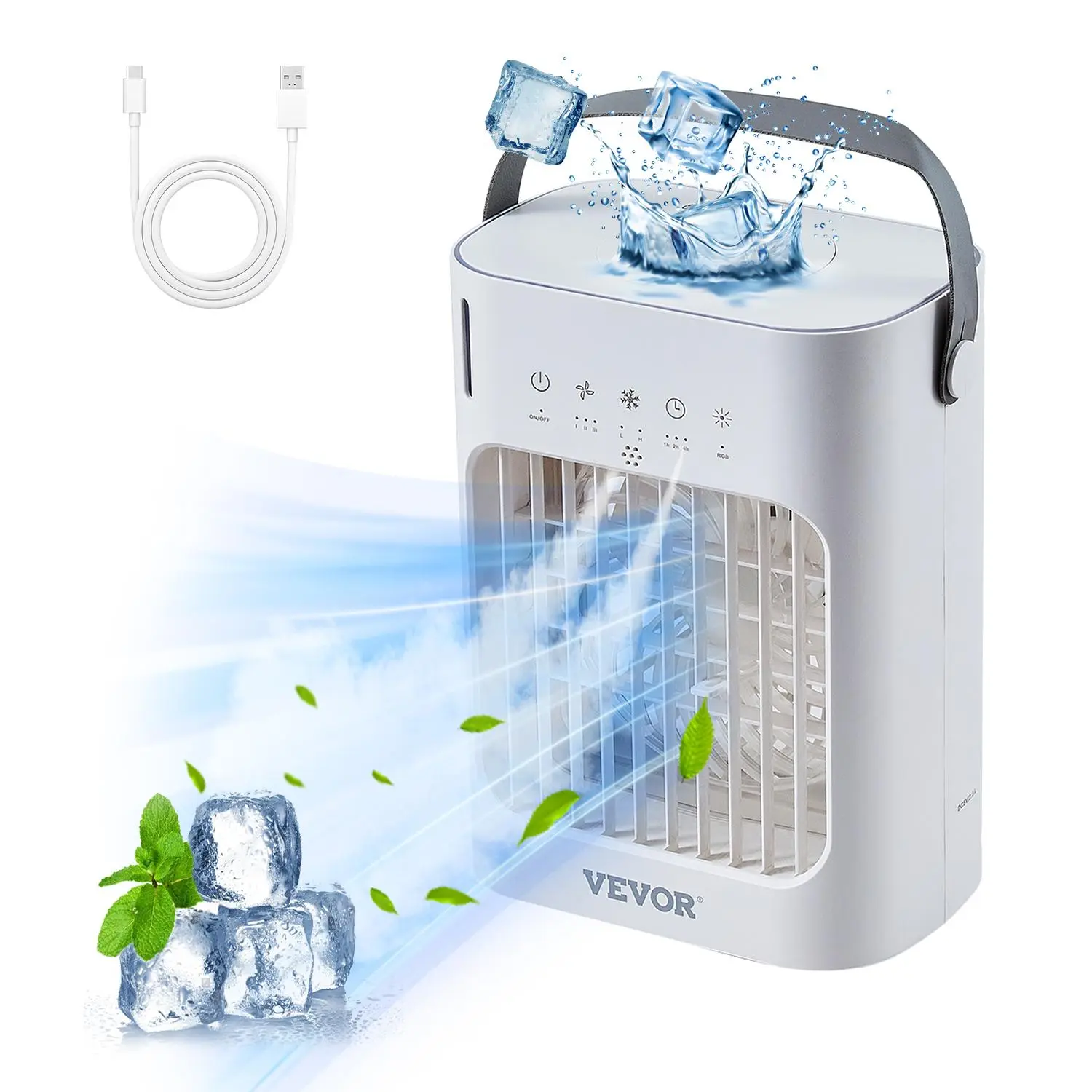 【Summerfinds】VEVOR Portable Air Conditioner 4-in-1 Evaporative Air Cooler 700ml Water Tank, Evaporative Coolers, Swamp Cooler