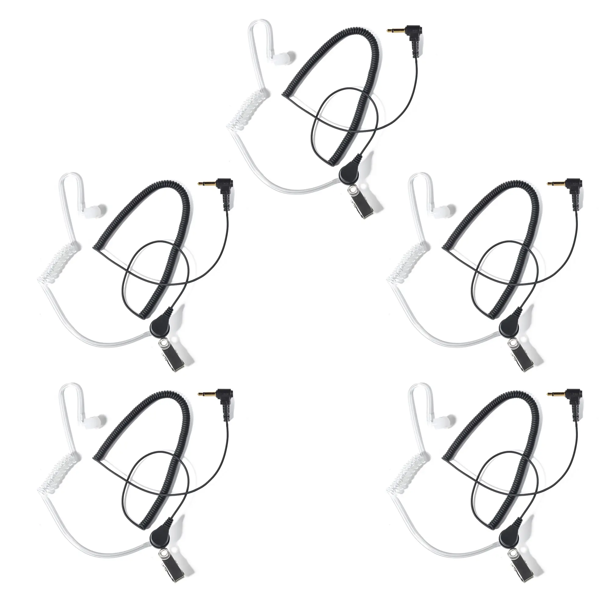 3.5mm Receiver/Listen Only Surveillance Headset Earpiece with Clear Covert Acoustic Coil Tube Earpiece Compatible with Walkie Talkie Transceivers and Radio Speaker Mics Jacks for Security, Police and Law Enforcement Use(5 Pcs)
