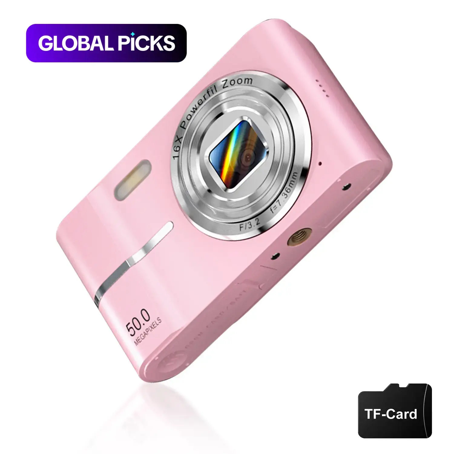 FHD 1080P Digital Camera with SD Card, 16X Digital Zoom, Portable Mini Point-and-Shoot Pocket Camera for Teens and Students, Gift Idea, Tech Gadgets, Photo Camera #GLOBAL PICKS