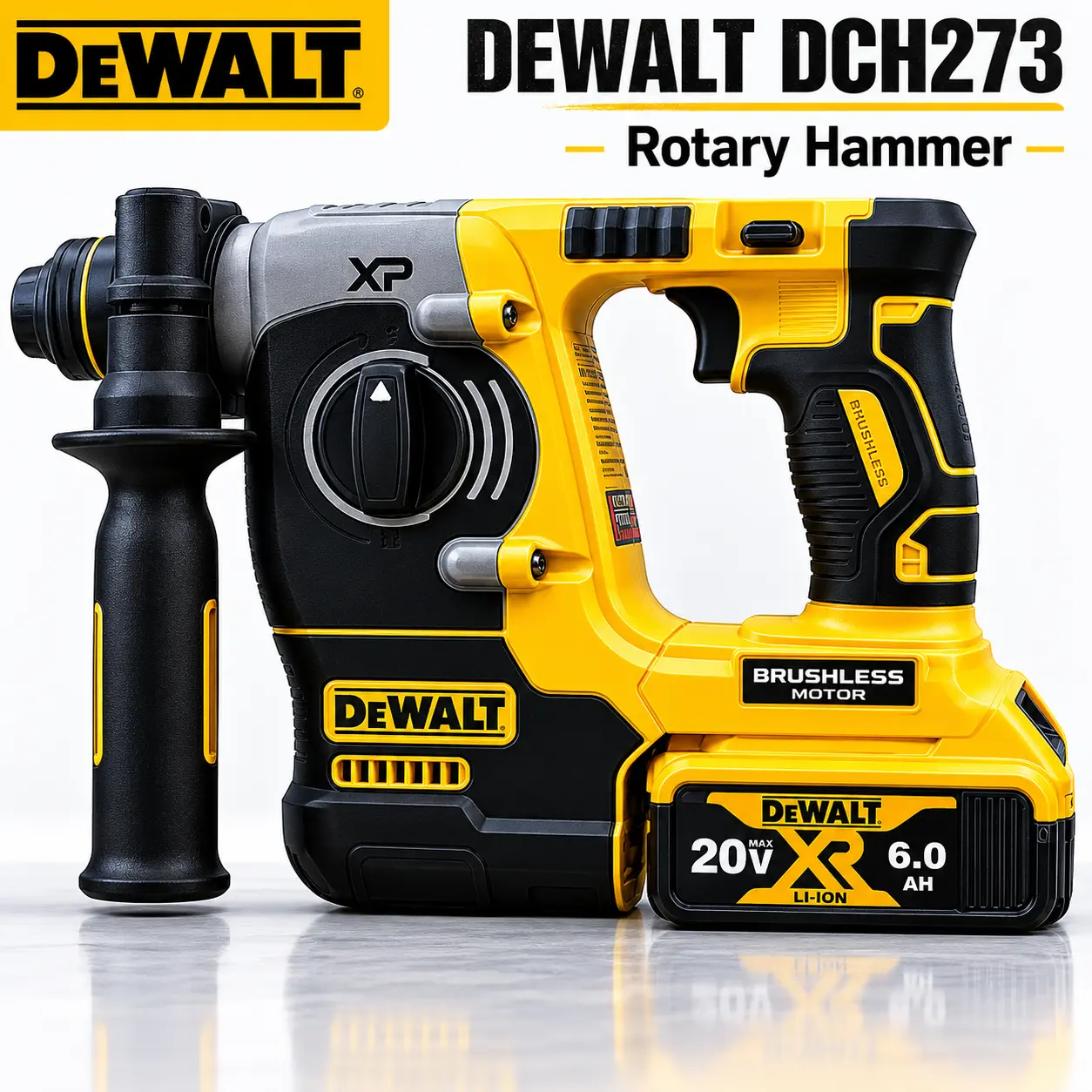 DEWALT DCH273 20V MAX XR Rechargeable Lithium Wireless SDS Rotary Hammer Tool Kit, 26mm Drill, 0-950RPM, 0-3600BPM, 6.0Ah Battery & Charger for Concrete/Steel, Drill/Masonry Chipping Demolition, Rechargeable Lithium Drill, Wireless Drill Set