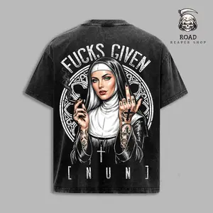 F@cks Given Nun Graphic T-Shirt, Funny Dark Humor Nun Shirt, Vintage Acid Wash Oversized Tee, nunshirt, darkhumor, gothicshirt, acidwashtee, vintagegraphictee, oversizedtee, streetwearfashion, funnygraphictee, altstyle, trendingshirt
