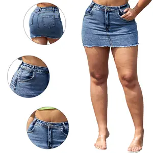 Women's High Waisted Fringe Denim Mini Skirt - Light Wash Jean Skirt Casual Summer Streetwear