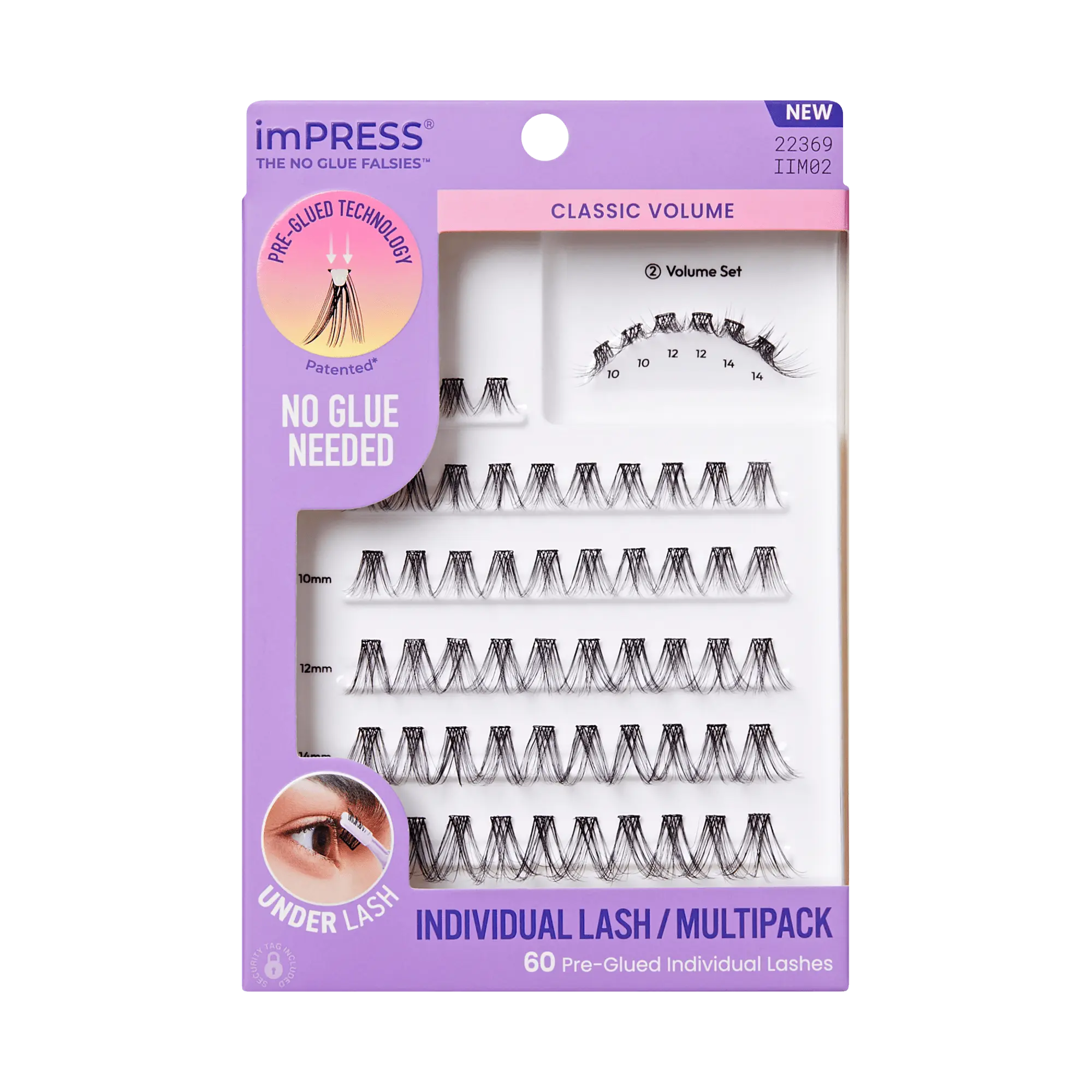 Impress Falsies Pre-Glued Individual False Eyelashes Multipack- Classic Volume | 60 Lash Clusters, 8mm–16mm