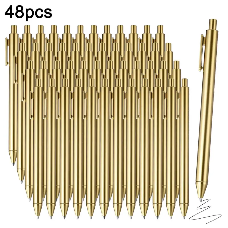 48pcs Golden Ballpoint Pen Set | Bulk Retractable Black Ink Medium Point Smooth Writing Work Pens for Wedding, Business, Office, Students, College Student Pen & Gifts | Ballpoint Pen Set