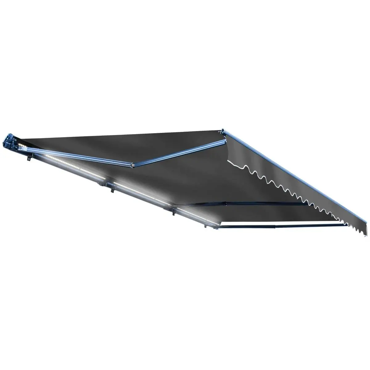 Aleko AWCL12X10GY80-UNB Motorized LED Half Cassette Retractable Awning, 12x10 ft. Grey Outdoor Shade Canopy with Adjustable Shade