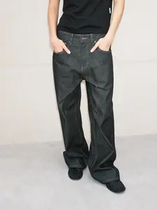 BAGGY Raw Denim Jeans Men's Slightly Flared DarkIndigo Jeans Comfort Fit Classic Men's Pants Bootcut Jeans Zipper Fly Machine Washable