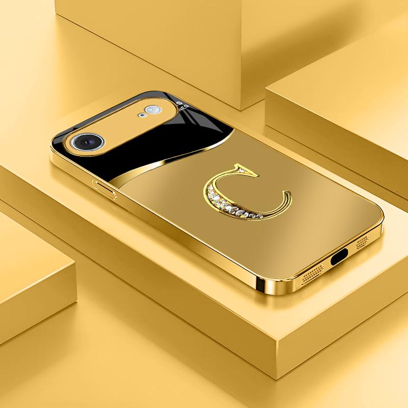 Suitable for [iPhone 17 Air] New high-end gold letter glass mobile phone case New business simple metal paint electroplating gold glass mobile phone case Affordable price Anti-drop and anti-fingerprint 995
