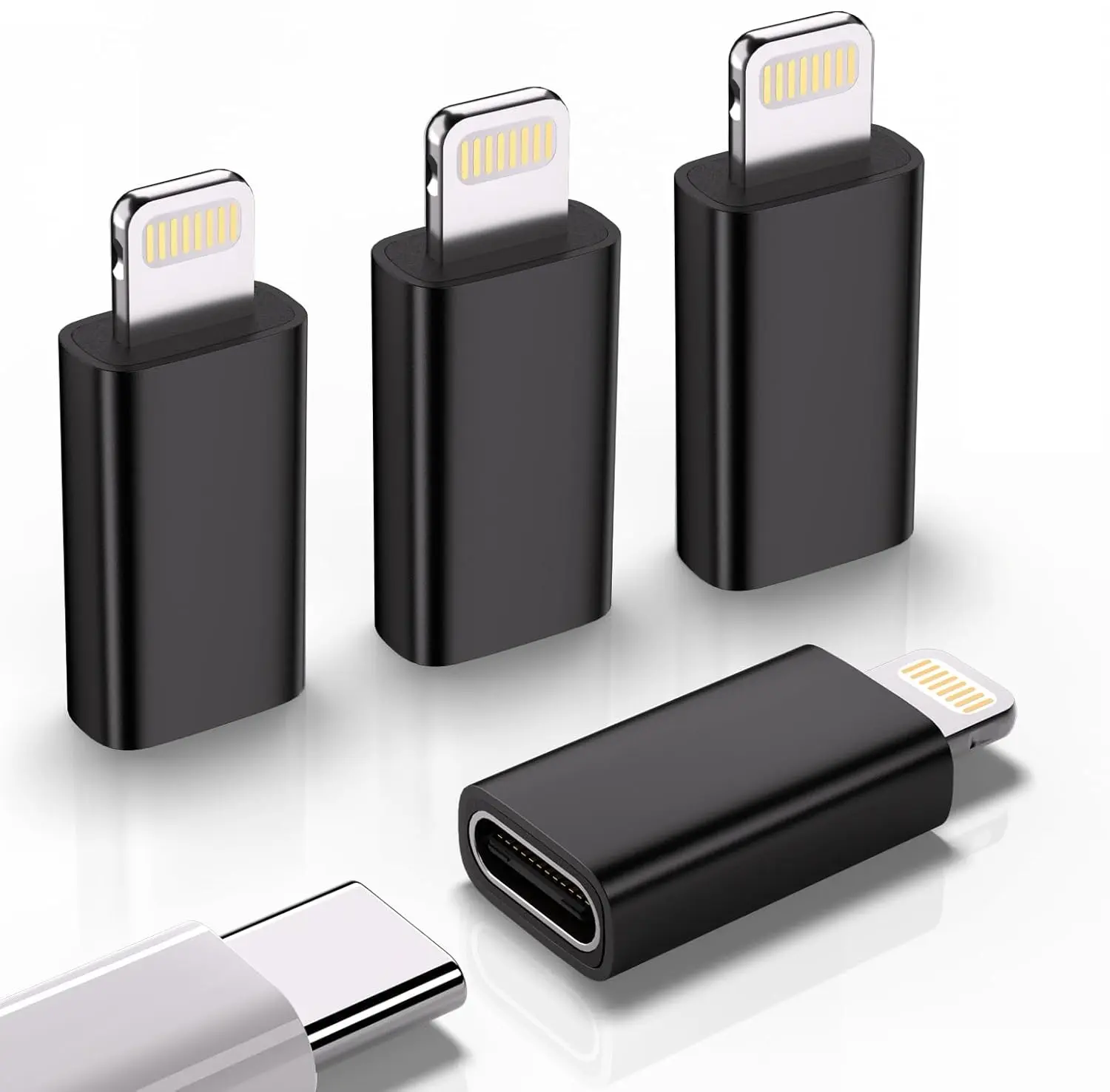 USB C to Lightning Adapter (4 Pack) - 1.8-2.2A, 15W Fast Charging, Data Sync, Anti-Lost Loop for iPhone, iPad, AirPods - Black, Compatible with Electronic Mobile Cellphone Smartphone Devices