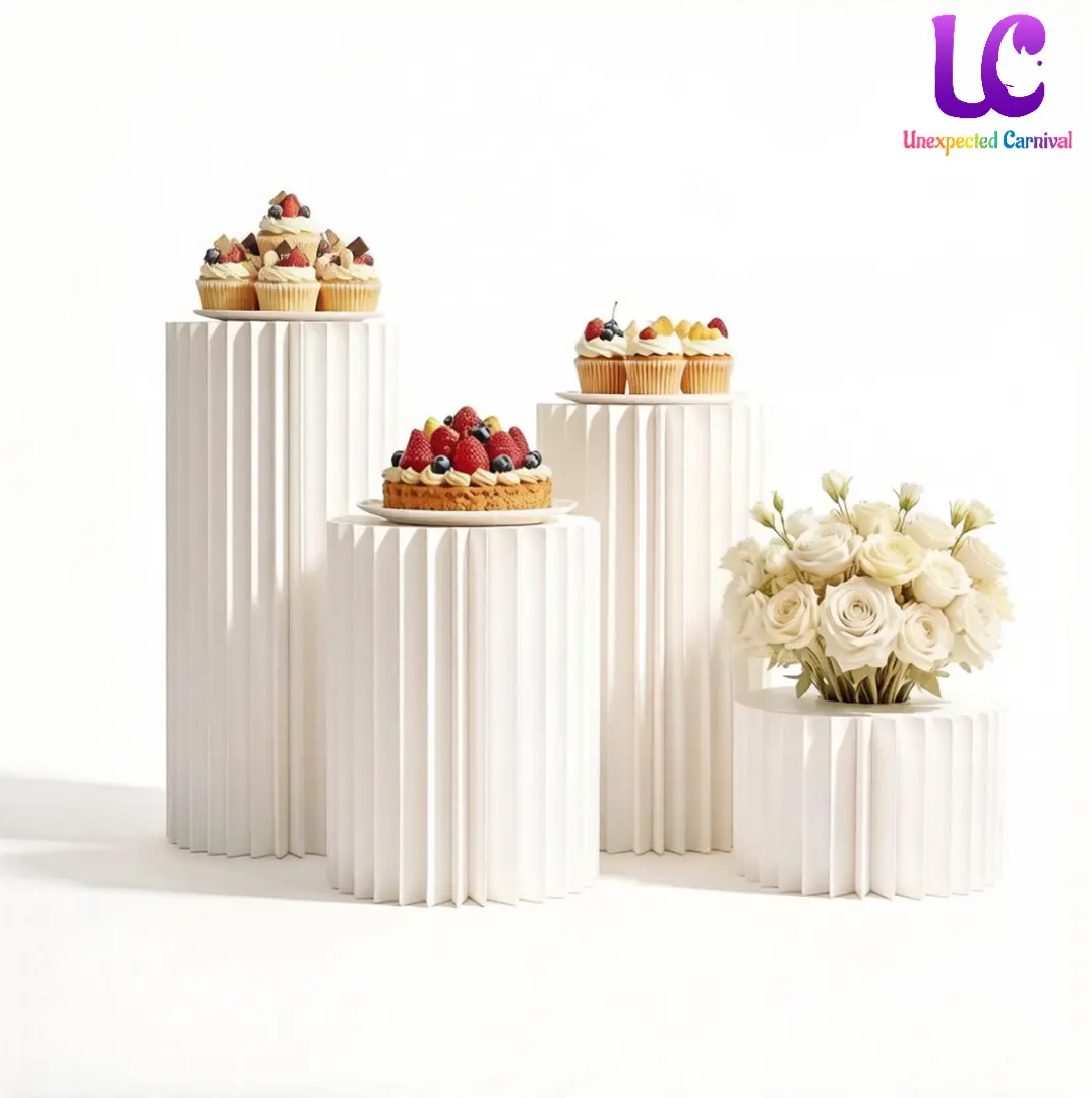 Lightweight 4-Piece White Cylinder Cupcake Stands Set - Tiered Pedestal Combo with 4 Heights (7.8"-31.5") Durable Party Decor Cupcake Tower Cake Display Stand for Birthday, Wedding Dessert Tables
