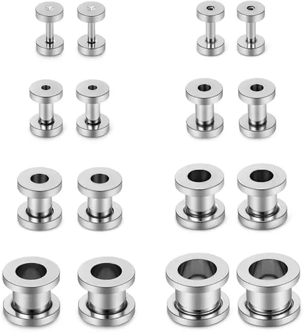SCERRING 16PCS Stainless Steel Screw Ear Tunnels Stretching Kit - 14G-00G Gauge Plugs, Expanders, Safe Material