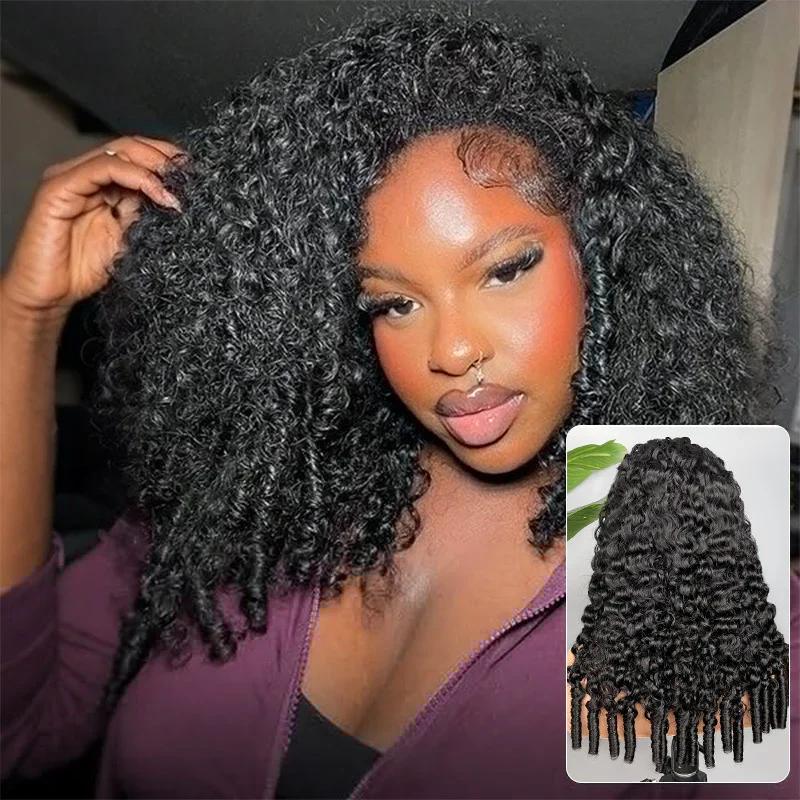 [HOT] Burmese Curly Wig 100% Human Hair Wigs For Women 200% Density Brazilian Half Glueless Wig Human Hair Ready to Wear 3 IN 1 Half Wig With Drawstring Curly Half Wig On Sale
