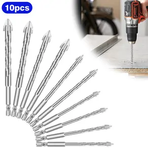 10Pcs Four Edged Serrated Eccentric Drill Bits - 6/8/10/12mm Carbide Eccentric Bits,1/4" Hex Shank Compatible with Most Drills,for Tile,Ceramic,Glass,Wall
