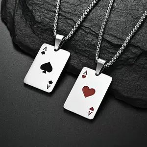 Party Gift Poke Red Ace Club Ace Titanium Steel Pendant Personalized Lucky Necklace for Trendy Individuals Titanium Steel Charm Necklace