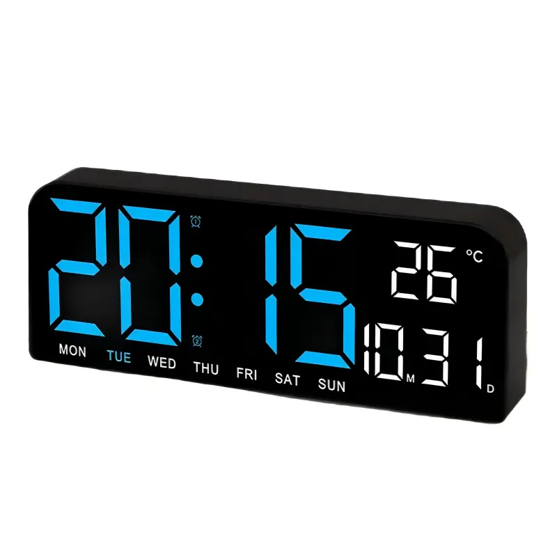 Minimalist Multifunctional LED Digital Wall Clock - Home Decor Alarm Clock with Date, Temperature, Humidity Display, 2 Alarms, Adjustable Brightness, Auto Dimming, Silent, Countdown Timer, Ideal for Students, Holiday Gift, Multifunctional Alarm Clock