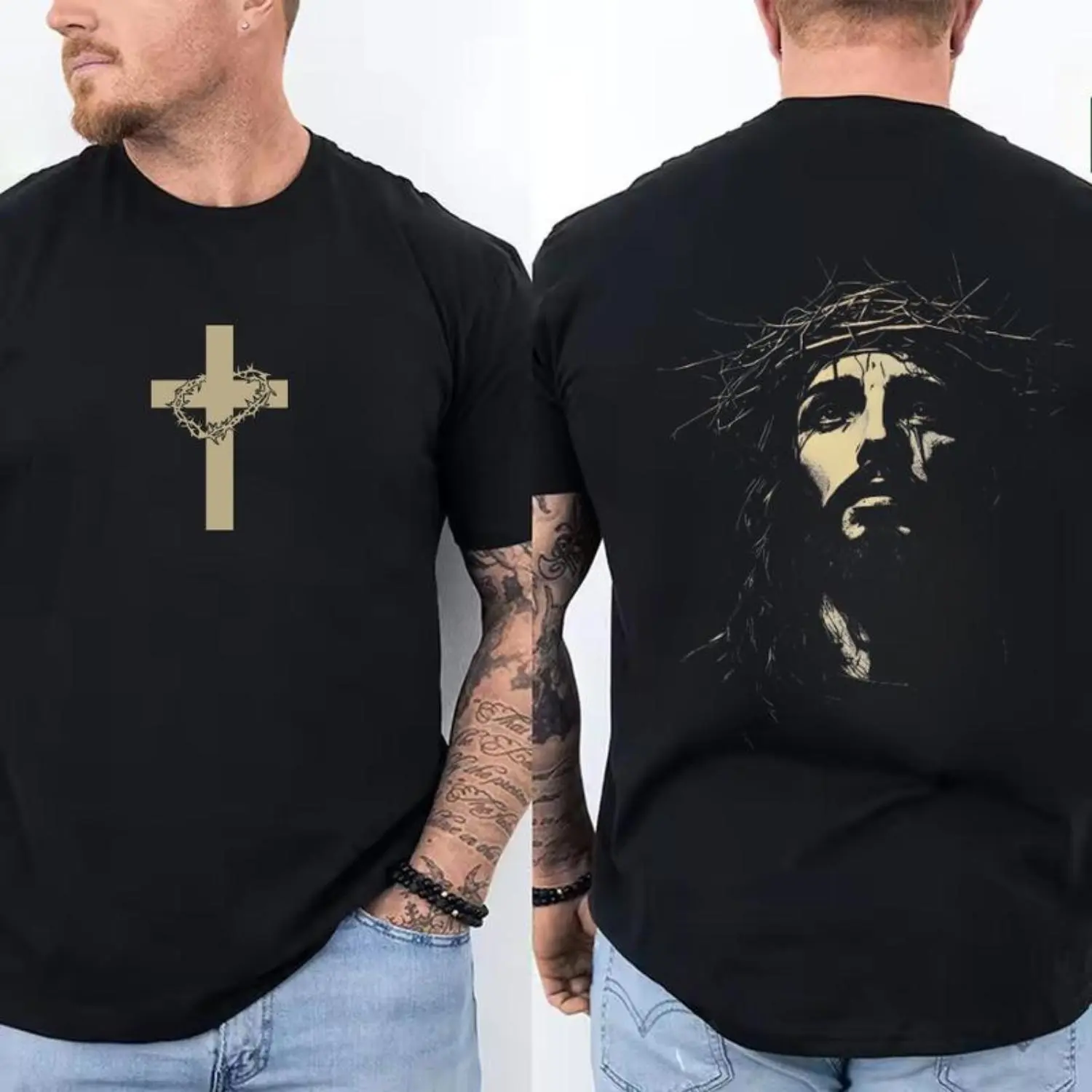 Jesus Crown of Thorns Washed Tshirt, God Apparel Tee, Easter T-Shirt, Jesus T-Shirt, Easter Streetwear, Christian Apparel Graphic Tees, Gym Pump Cover