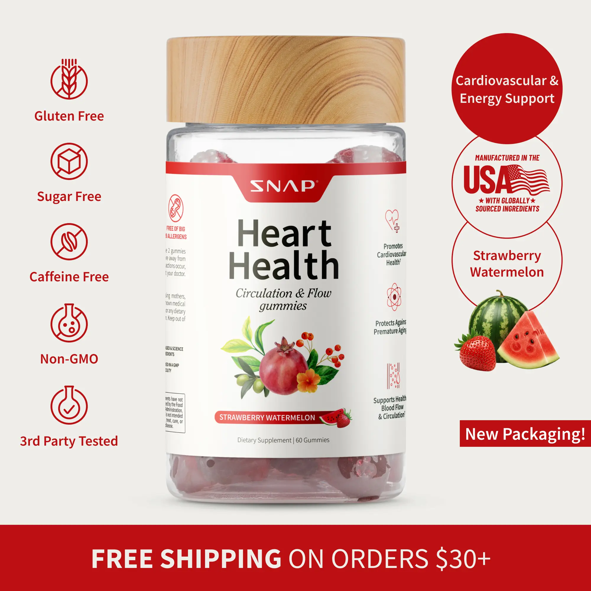 Snap Supplements - Heart Health - 60 Gummies with COQ10,  Pomegranate Fruit Extract, & Grapeseed Extract - Supports Healthy Blood Pressure & Circulation Healthcare Dietary