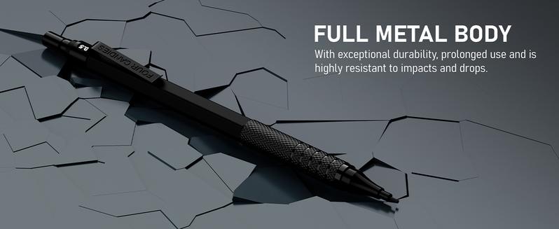 Four Candies 4PCS Metal Mechanical Pencils Set with Case, 0.5mm & 0.7 mm Artist Pencil with 8 Tubes (480PCS) HB Lead Refills, 3 Erasers,9 Eraser Refills For Writing Drafting, Drawing, Black&Sliver