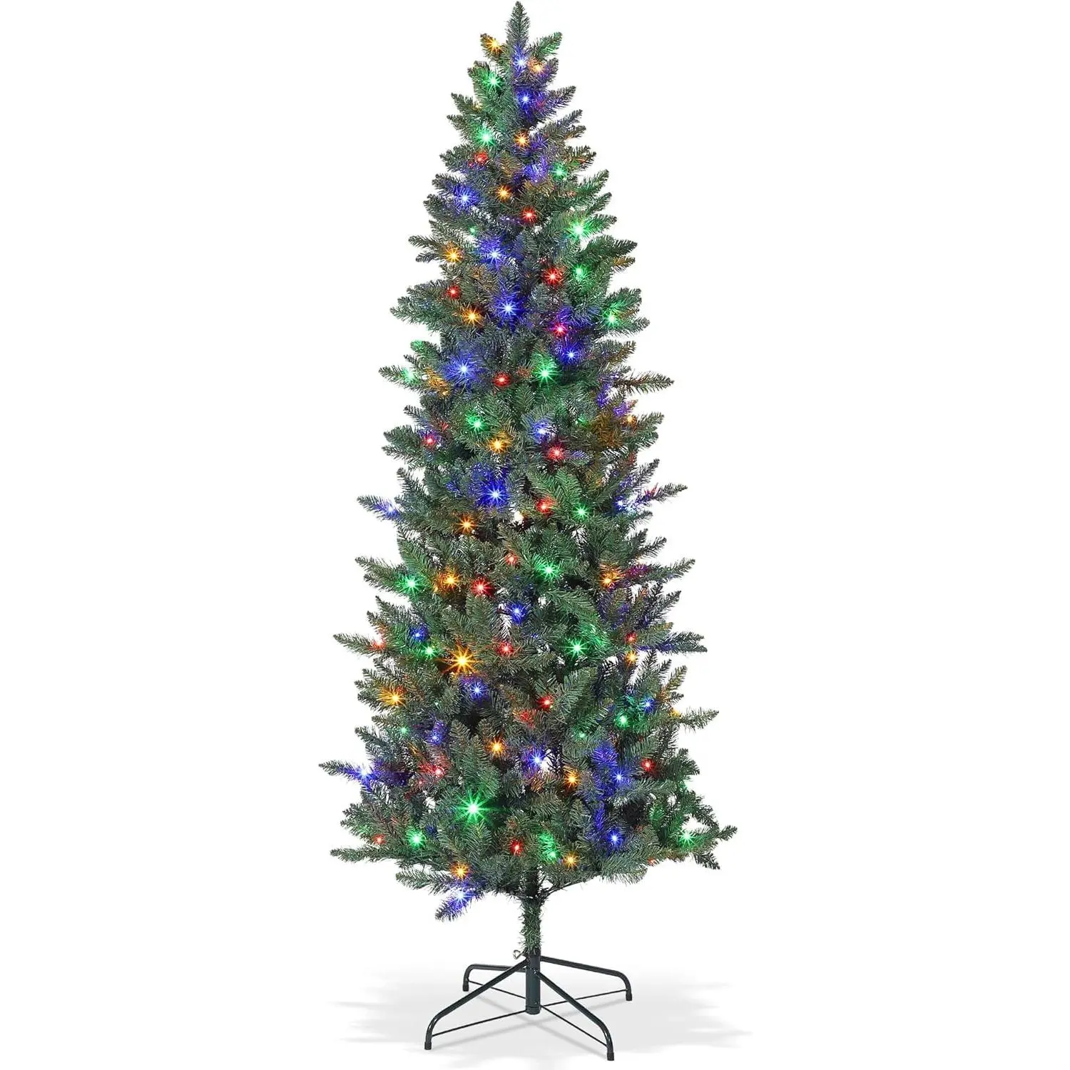 Garvee 7.5FT Pencil Christmas Tree with 200+ LED Lights, Slim Artificial Xmas Tree for Small Spaces, Home, Office, Apartment, Holiday Decor