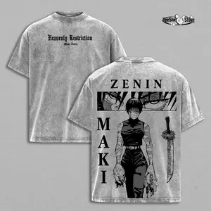 Maki Zenin – Jujutsu Kaisen Heavenly Restriction Vintage Washed Oversized T-Shirt & Hoodie, Heavy Cotton Anime Manga Graphic Tee, Dark Aesthetic Double Printed Retro Unisex Streetwear JJK Merch