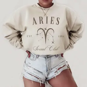 All 12 Zodiac Social Club Sweatshirt – Zodiac Sign Graphic Crewneck for Women, Est. Year Astrology Pullover, Minimalist Horoscope Sweatshirt, Gift for Aries Lovers