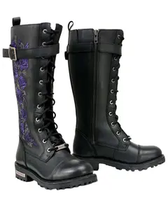 Milwaukee Leather Women's Floral Embroidered Tall Motorcycle Boot Round Toe - Mbl9357