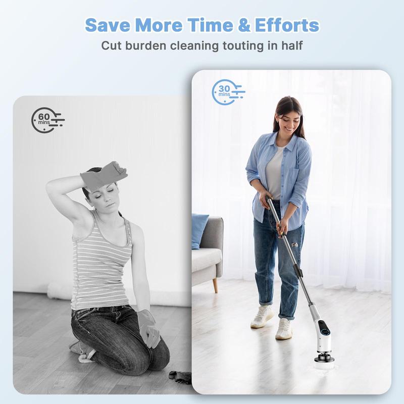 Dovety Electric Spin Scrubber, 8 Replacement Head, 2 Adjustable Speed, Multifunctional Cordless Cleaning Brush, Power Cleaning Brush with Extension Handle,Fast Charge, for Bathroom Shower Tub,  Toilet, Floor, Household Cleaning Supplies