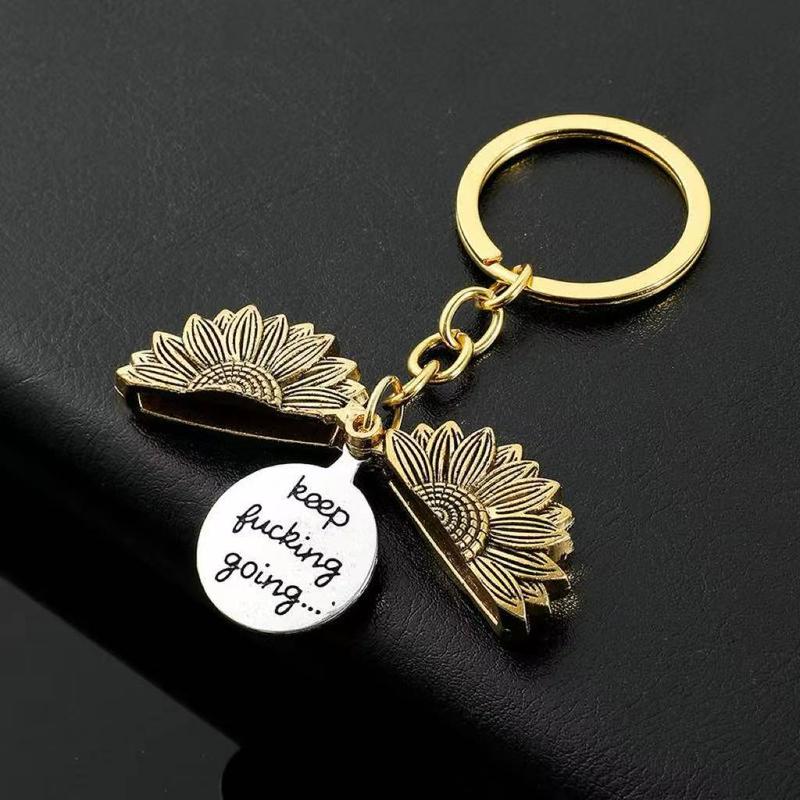 2 Pack Sunflower Keychain Inspirational Gifts for Women Men Birthday Christmas Gifts for Best Friend Student Graduation - Keep Fucking Going Keychain,stocking stuffers,Christmas decorations