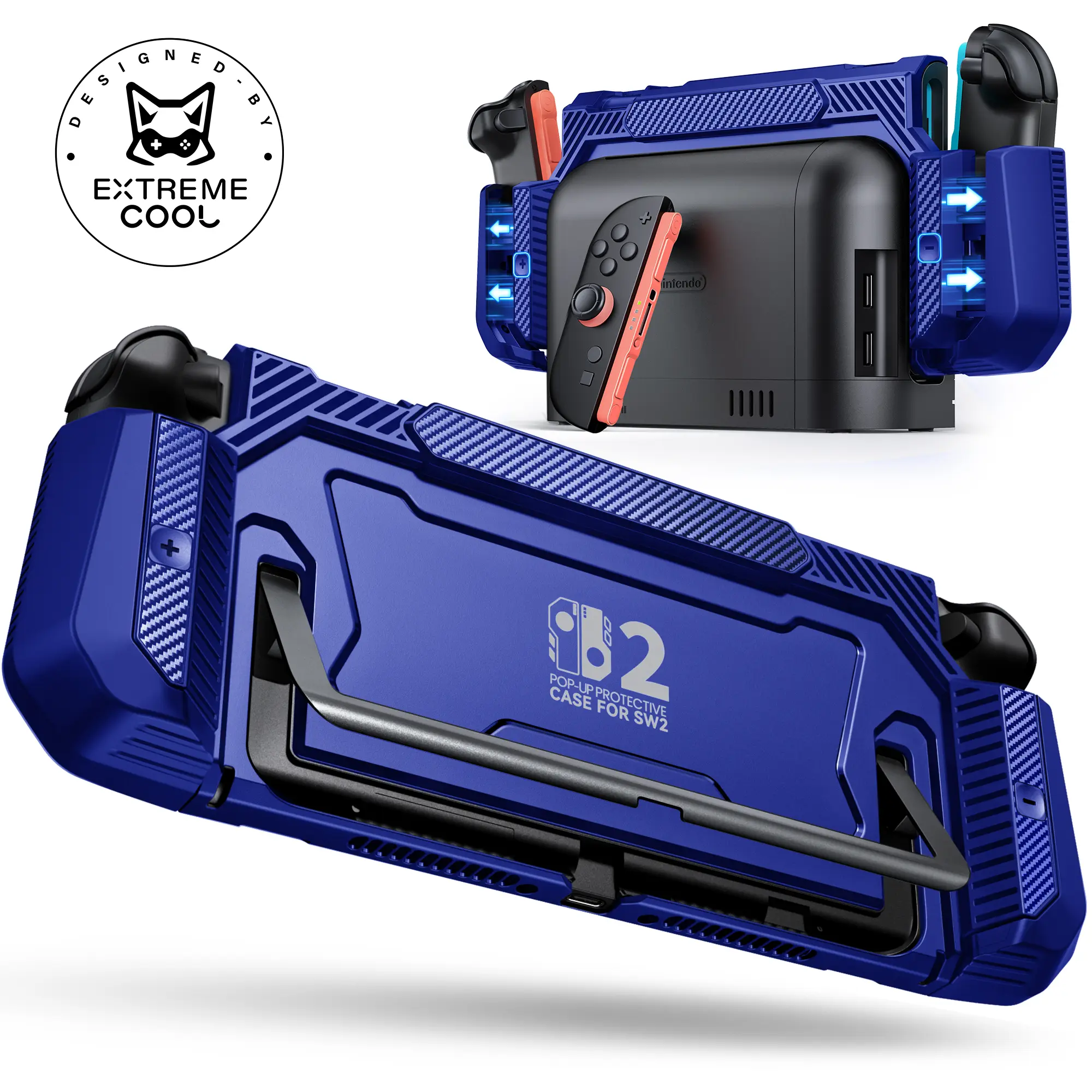 ESYWEN Dockable Blue Case for Nintendo Switch 2,[Exclusive Pop-up Joy-Con Quick Release][Military-Grade Protection][Stand Compatible] Switch 2 Protective Case with Ergonomic Grip, Shell for Switch 2 Console,back to school,back to school haul