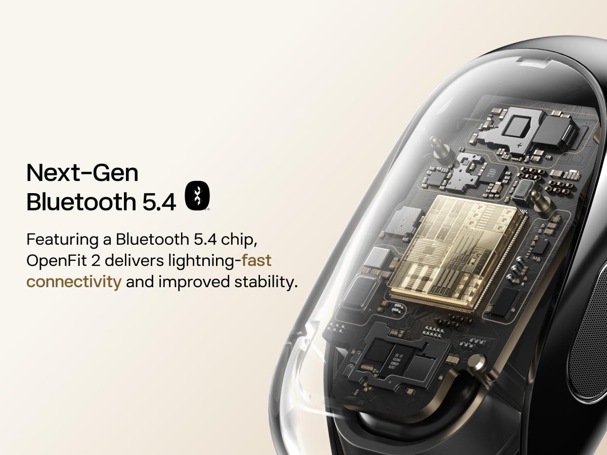 SHOKZ OpenFit 2 Open-Ear Headphones with True Wireless Bluetooth, Microphone, 48 Hours of Playtime, Fast Charging, IP55 Water-Resistant