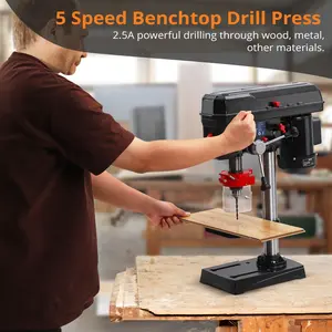 Versatile 8 Inch Benchtop Drill Press – 2.5Amp Motor, 5-Speed Adjustable, 0-45° Tilting Worktable, Accurate Drilling for Wood & Metal, Professional Bench Drill Press