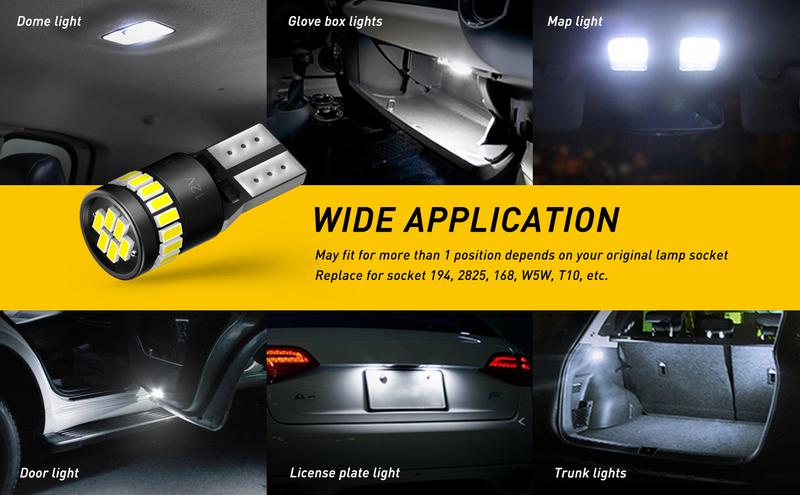 AUXITO 194 LED Bulbs for License Plate Light 168 175 2825 W5W T10 24-SMD 3014 Chipsets 6000K White for Car Dome Door Map Dash Courtesy Step License Plate Lights, Pack of 2