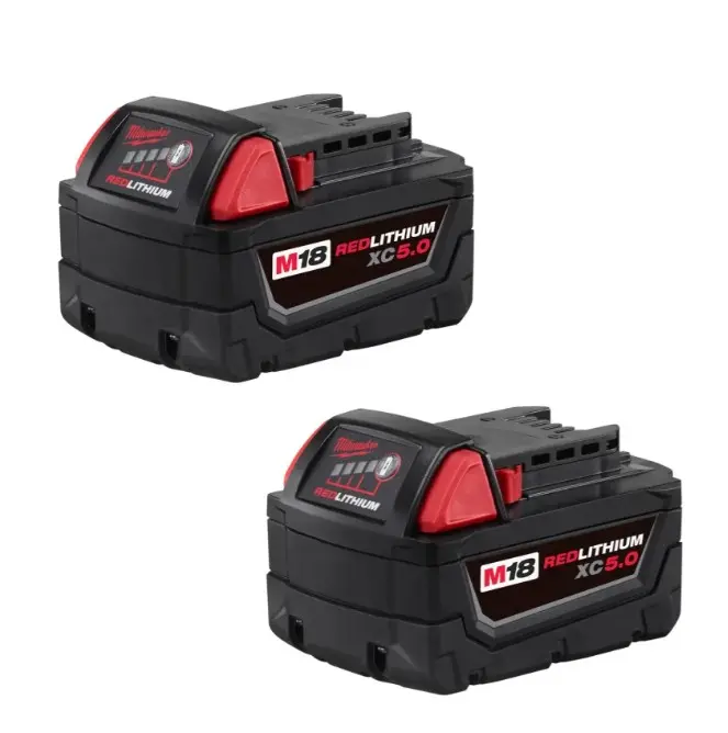 Milwaukee 48-11-1850 M18 REDLITHIUM XC5.0 Lithium Ion Battery - 1 or 2 Pack, for M18 Tools, High-Capacity Cells, 20% More Power Batteries, Cordless Tool Batteries, 5Ah Capacity