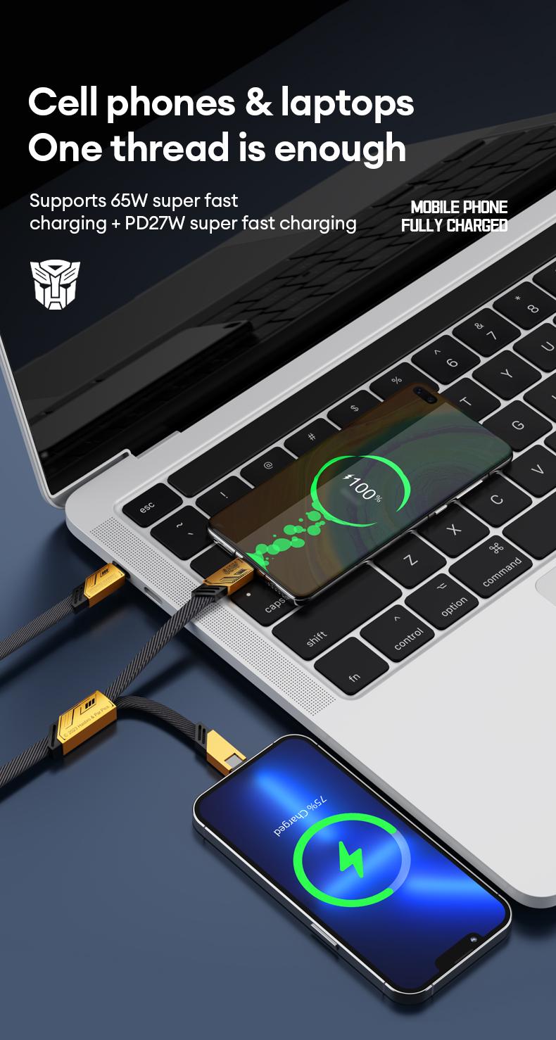 Transformers TF-A09 6A 2 in 1 Magnetic Absoption Nanodate Cable TC Interface Data Cable Compatible for Andriod And IOS