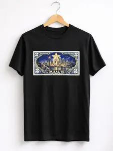 Unisex cotton t-shirt, vintage edition illustrated on 2 dollar bills, featuring an iconic American city at night.