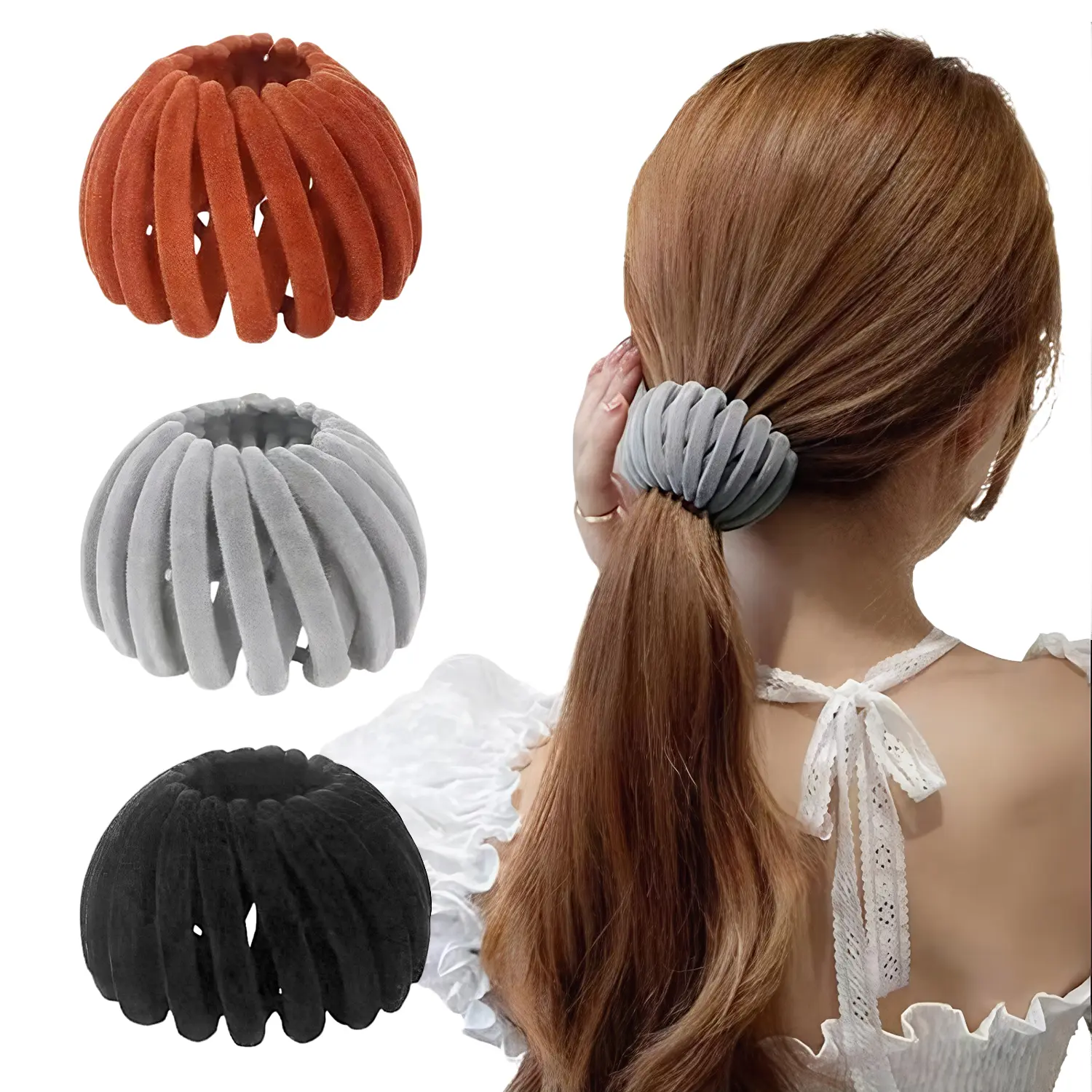 WCOLUE 3pcs Bird Nest Magic Hair Clip, Expandable Hair Styling Accessories for Ponytails, Buns, and Hairpins, Elegant Hollow-Out Round Plastic Hair Bun Accessories for Women, with Wedding Festival Hair Decor