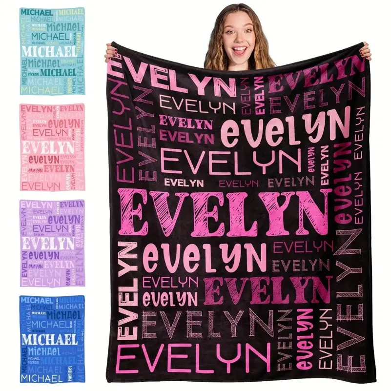 Personalized Name Print Soft Cozy Blanket - Ultra-Soft Flannel, Wrinkle Resistant, Unisex Customizable, Lightweight, Multi-Size, Indoor/Picnic Use, Perfect Birthday Gift for Adults, Bedding Throw, Picnic Blanket, Machine Wash
