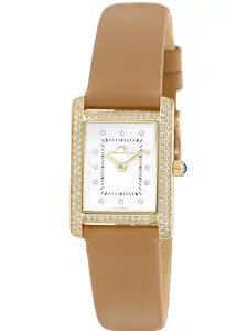 Porsamo Bleu Karolina Women’s Quartz Watch – Topaz Gem Set, Tan Leather Strap, Gold Tone Case – SR626SW Silver Oxide Battery | Model 1084CKAL
