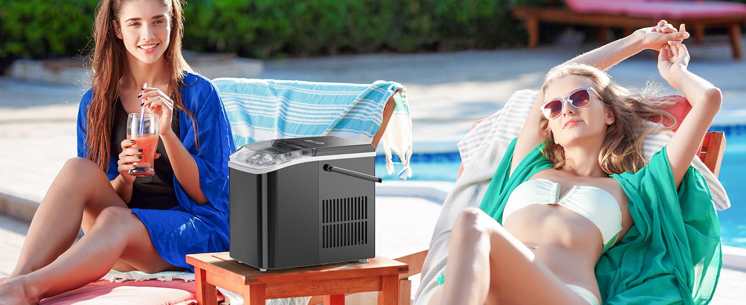 Portable Ice Maker Machine for Kitchen Counter Use with Removable Basket and Ice Scoop