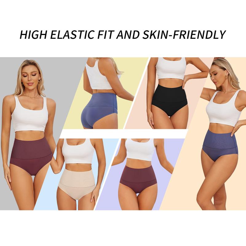 FINETOO High Waisted Seamless Underwear for Women Breatheable Full coverage Briefs No Show Stretch Bikini Panties 4 Pack S-3XL Comfort Fabric Springtok