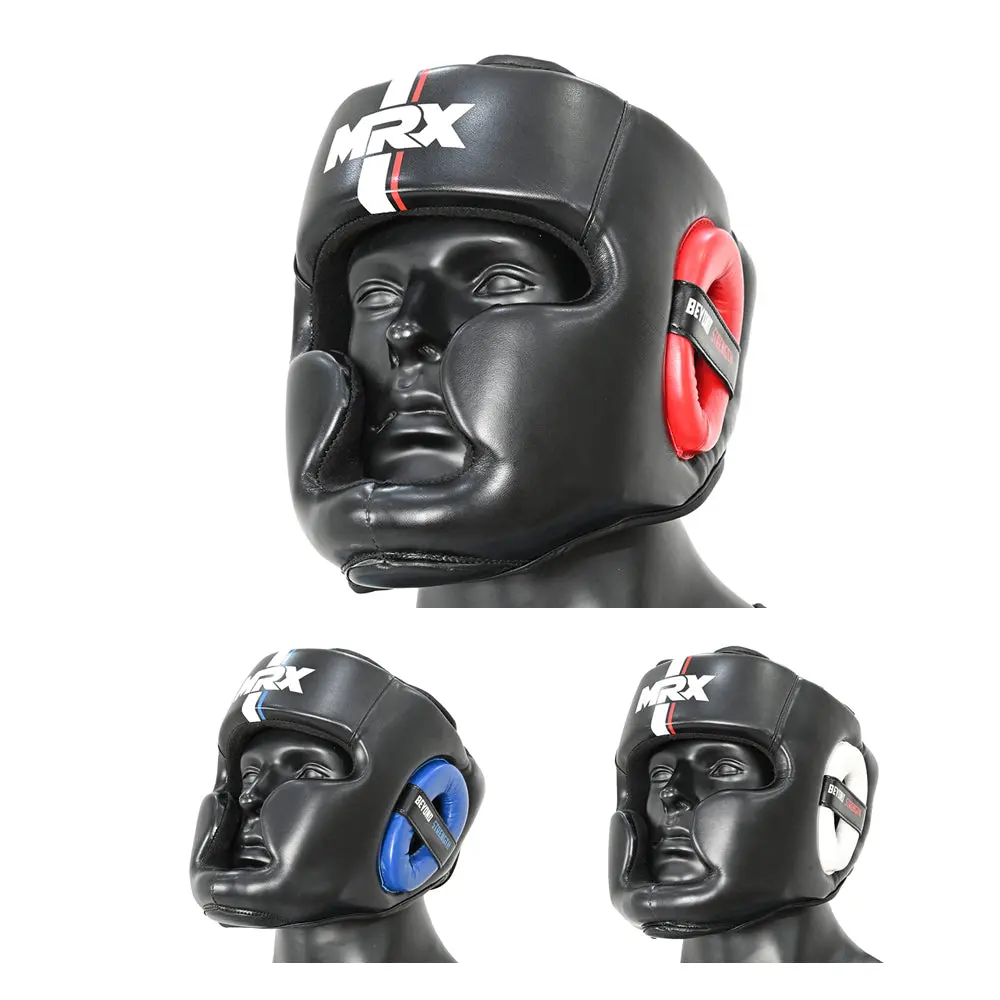 MRX BOXING & FITNESS Full Face Martial Arts Training Headgear, PU Leather Anti-Injury Protective Gear, Lightweight for MMA Training, Unisex Sports Equipment for Kickboxing, Martial Arts Training Equipment Sparring Gear