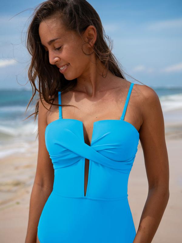 Popvil Solid Color Wrap Front Lace-up One Pieces Tummy Control V-Neck Swimsuit for Vacation,Sculpting Swimsuit,dealsforyoudays