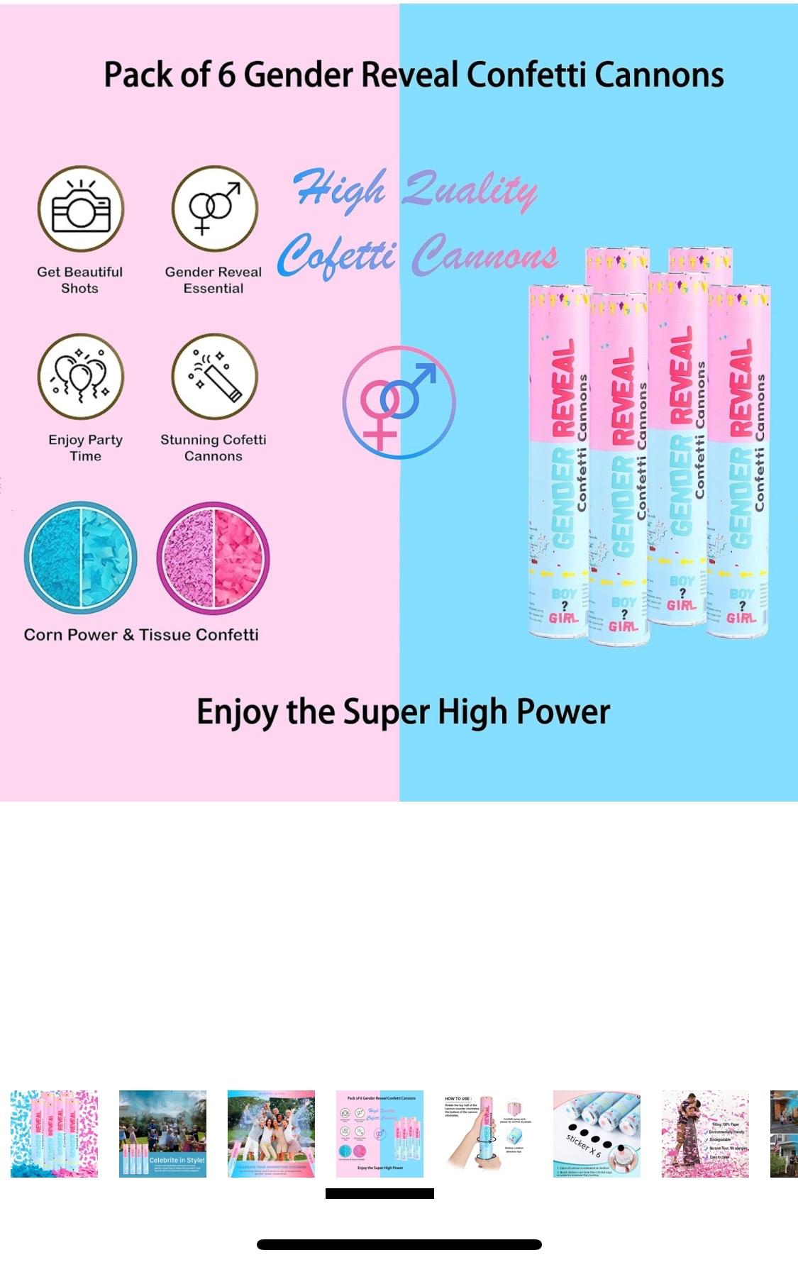 Gender reveal Party celebrations Confetti Powder  ColorfulCannon,12Inch Biodegradable Confetti Poppers 4 Pack Multicolor Party Poppers Confetti Shooters, Air Compressed Party Poppers for Graduation New Years Eve Birthday Wedding Indoor and Outdoor Burst