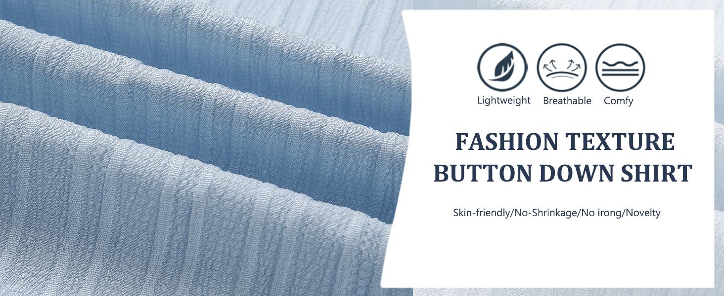 Coofandy Men's Casual Button Down Shirt - Navy Blue Textured Short Sleeve Fitted Collared Neck Summer Beach Top for Men - Canvas