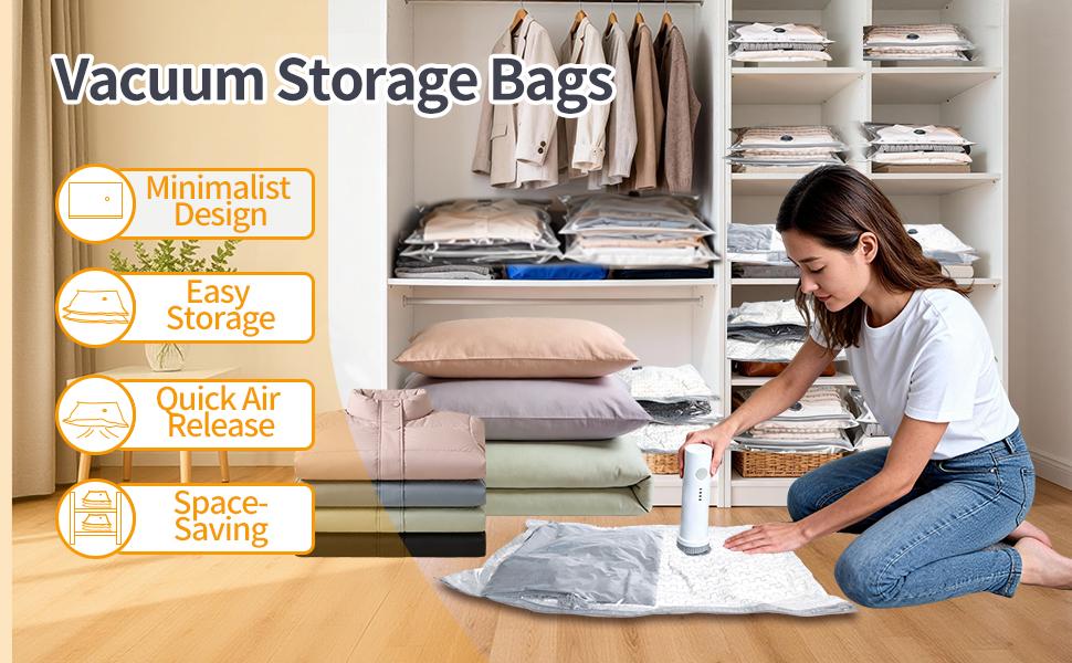 HORTINEST [2026 Upgraded] 15 Pack Travel Vacuum Storage Bags for Clothing with Rechargeable Electric Pump Vacuum Bags for Travel with Rechargeable Electric Pump, Space Saver Bags Carry-on Size Compression Packing Bags for Luggage and Suitcase Organiser