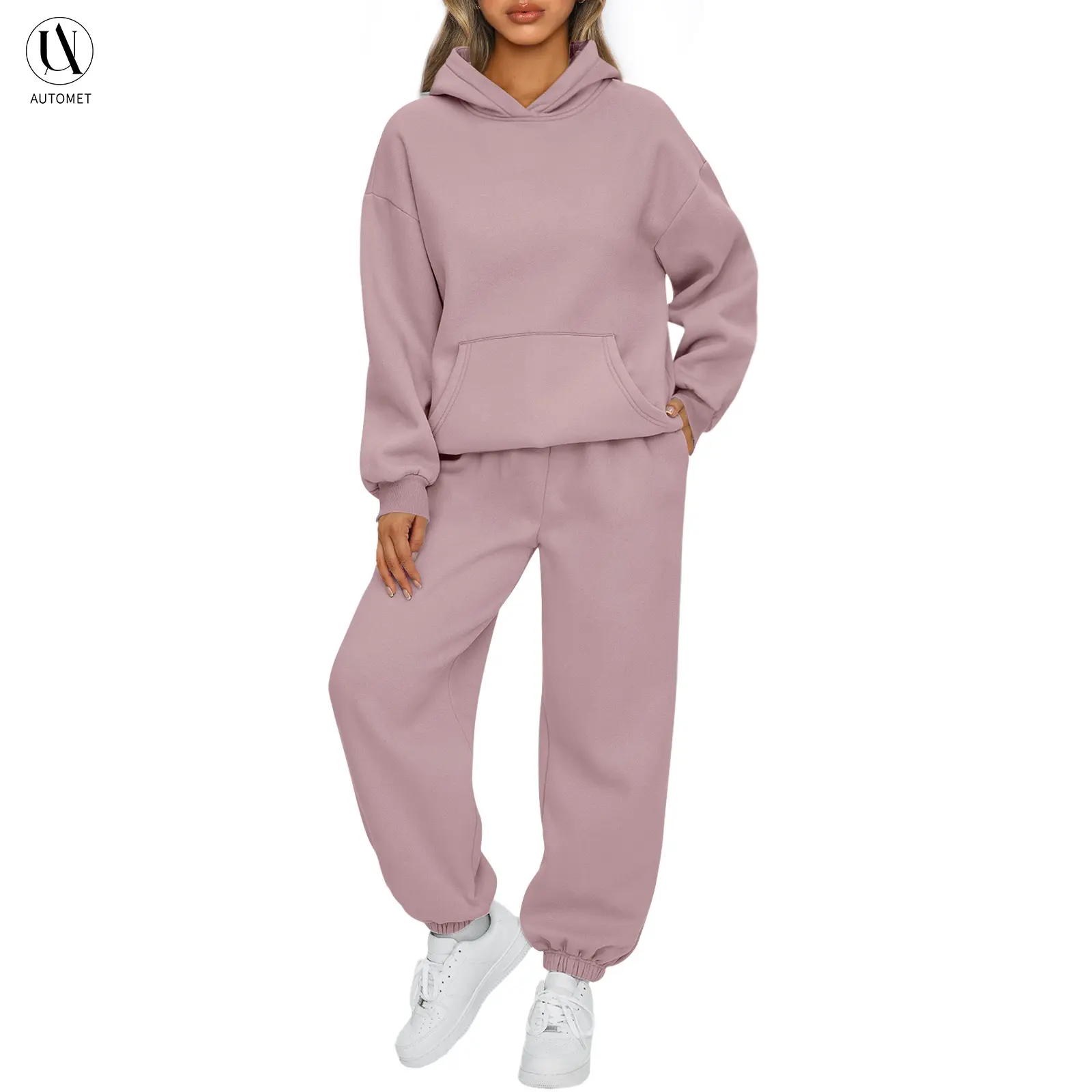 AUTOMET Women's 2-Piece Loungewear Set, Casual Plain Oversized Hoodie and Baggy Pocketed Sweatpants, Pull On Fall Outfit, Outfits, Sets For Women 2 Piece, Trendy Clothing Sets