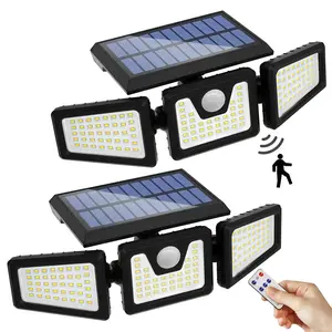 2 Packs LED Motion Sensor Solar Lights Outdoor IP65 Waterproof with 3-Head Security Lights 2500-Lumen Floodlights Spotlights 270° Wide-Angle Lighting for Patios Garages and Gardens
